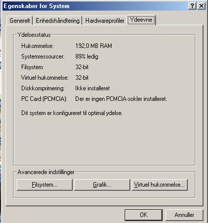 Her vises hvor meget RAM jeg har lige nu.